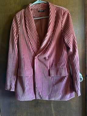Nasty Gal Rose Pink Velvet Ribbed Blazer